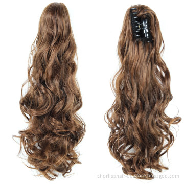 Wholesale Grey Curl Natural Wave Claw-Clip Drawstring Ponytail Extension Hairpiece Synthetic Hair Ponytails For Women Girl
